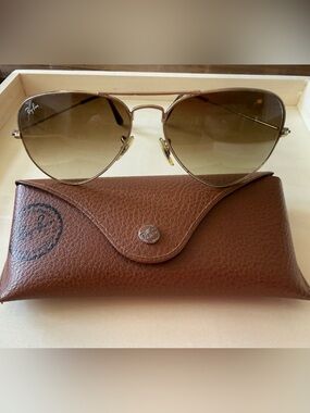 Ray-Ban Women’s Gold Aviator Sunglasses with Brown Gradient Lenses
